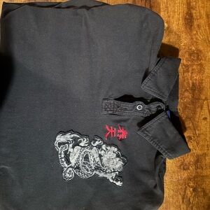 Men's Black Polo Shirt with Gray Dragon Embroidery and Red Accent